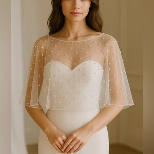 Ivory Bridal Pearl Cape Wedding Shawl